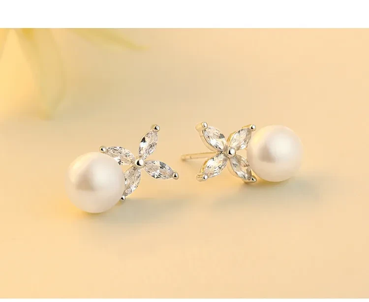 S925 Sterling Silver Stud Earrings Inlaid Natural Pearl Simplicity European And American Earrings