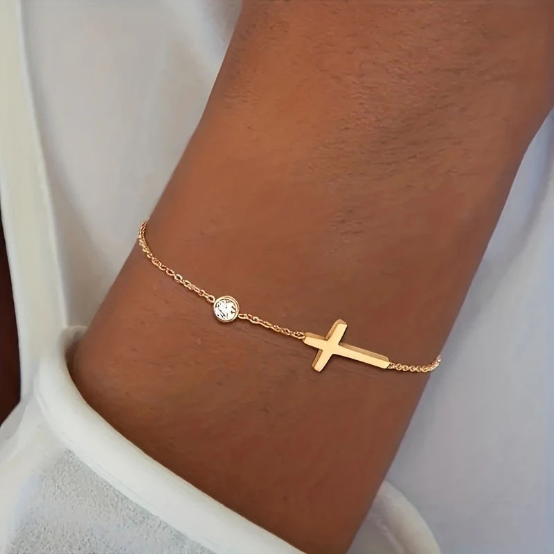 Simple Style Cross and Round Beads Stainless Steel Pendant Bracelet  Perfect for Young Ladies, Parties, and Gift for Friends
