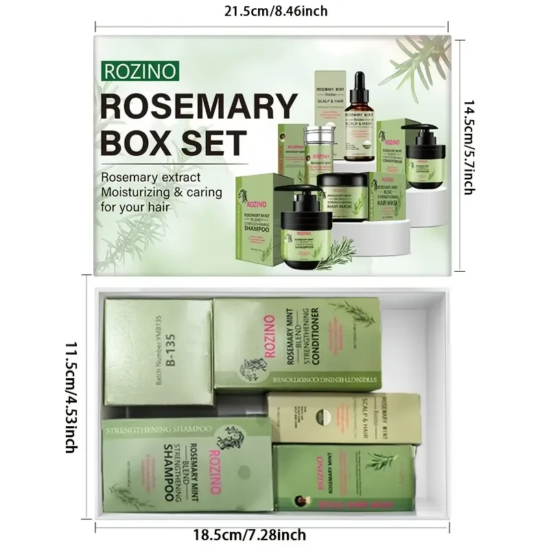 The gift box contains shampoo, conditioner, hair mask, hair oil, and hair wax stick