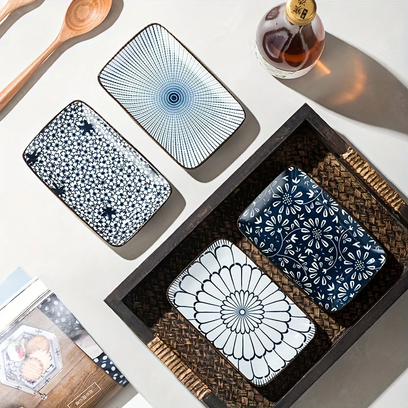 4pcs Set of Microwave Safe Boho Ceramic Sushi & Dessert Plates