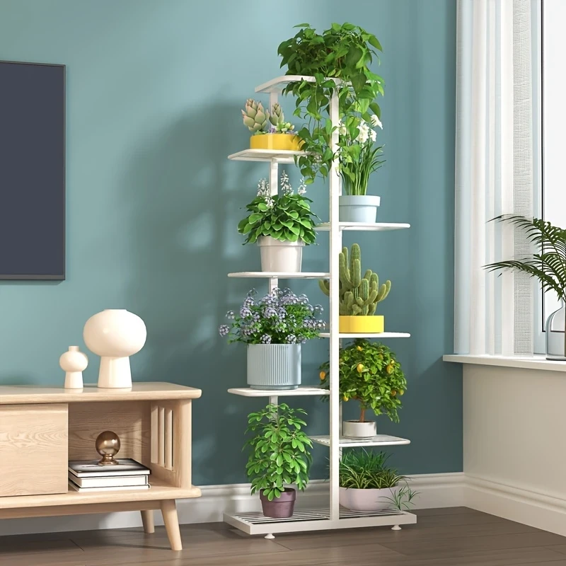 Classic European Style Multi-Tier Metal Plant Stand - Rustproof, Indoor Flower Rack for Living Room & Balcony, Geometric Design with White Finish, Includes Multiple Components, Living Room Decor | Decorative Plant Rack | Rustproof Construction, Artificial