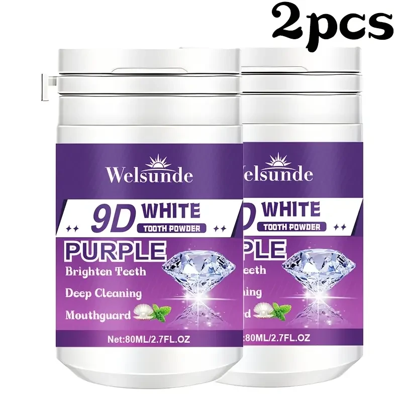 2pcs WELSUNDE 9D White Purple Teeth Whitening Powder