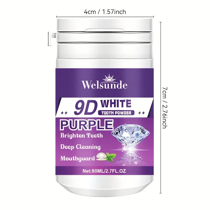 2pcs WELSUNDE 9D White Purple Teeth Whitening Powder