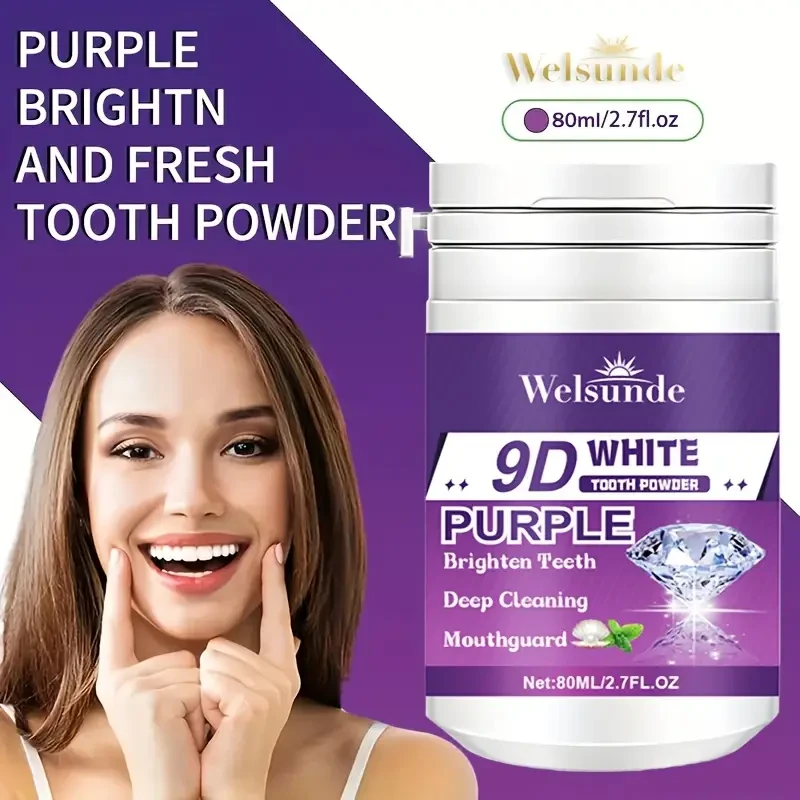 2pcs WELSUNDE 9D White Purple Teeth Whitening Powder
