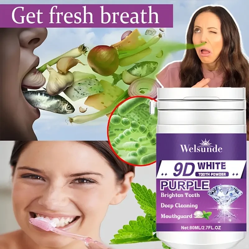 2pcs WELSUNDE 9D White Purple Teeth Whitening Powder