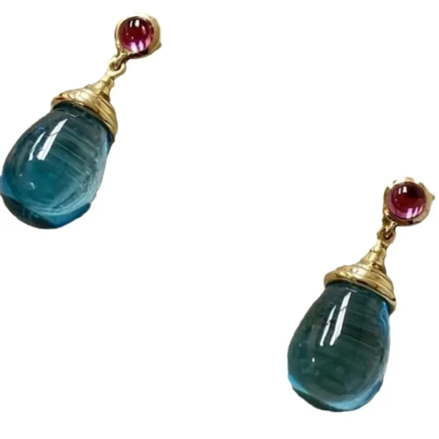 Gold Set Natural Stone Drop Earrings