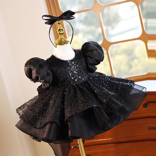 Girls' Fashion Personality French Puff Sleeve Dress