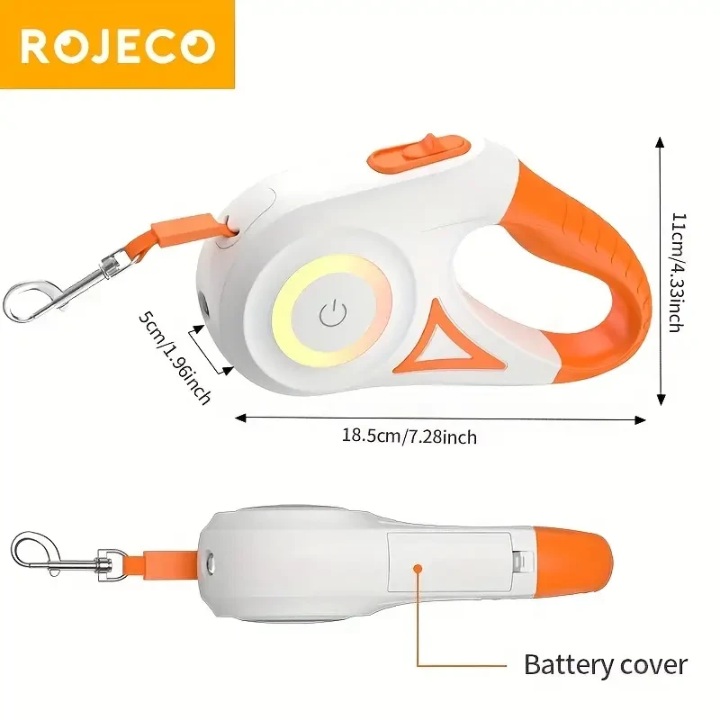 ROJECO 5M/16FT Automatic Retractable Dog Leash With LED Flash Light