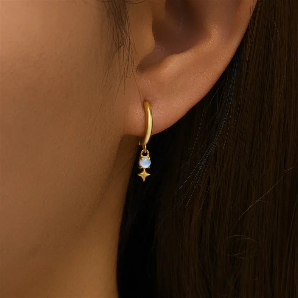 S925 Sterling Silver Diamond Embedded Star Opal Ear Clip