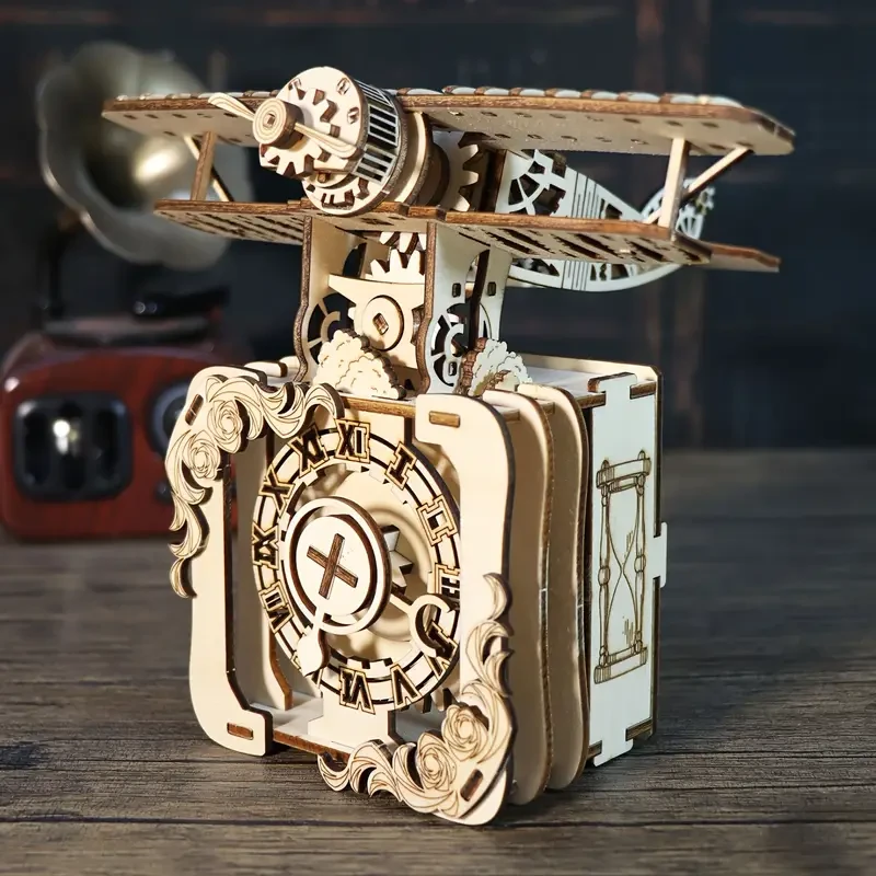 3D Wooden Airplane Puzzle Music Box