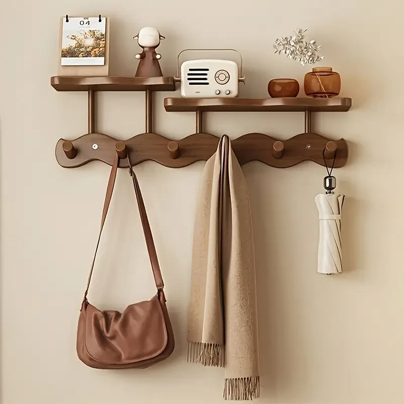 1pc PMMJ Bamboo Over-the-Door Coat Rack with Hooks, Wall Mount Shelf, No-Drill Installation, Multipurpose Organizer for Living Room, Bedroom, Entryway