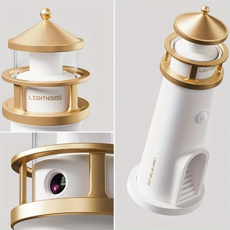 1pc Lighthouse Night Light with Clear Moon Projection, Human Body Sensing Switch, Long-Brightness Function, Sealed Packaging, Suitable for Various Atmospheres