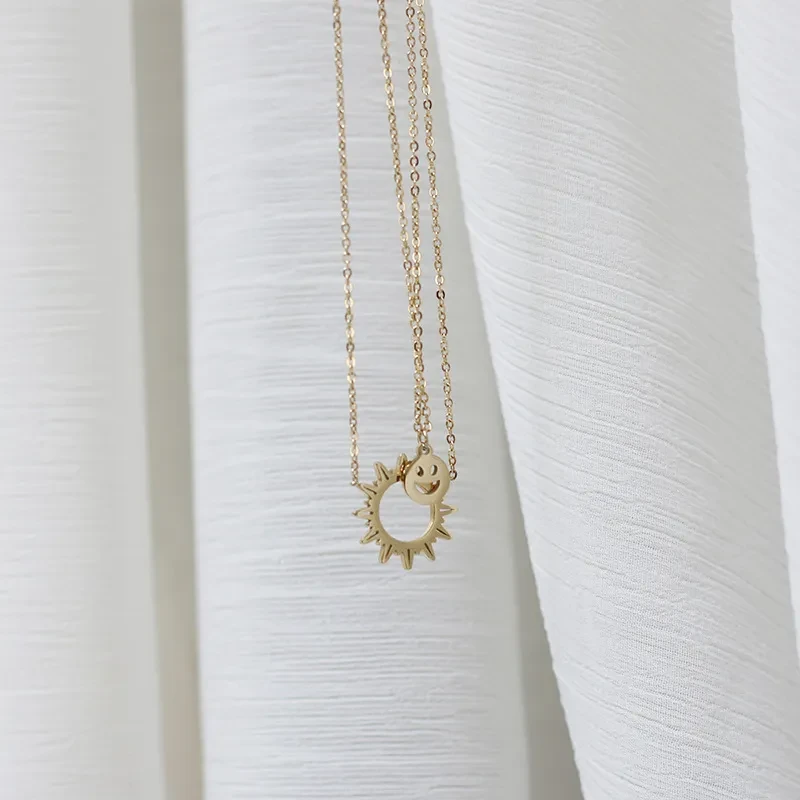Sunflower smiley face pack double stack necklace