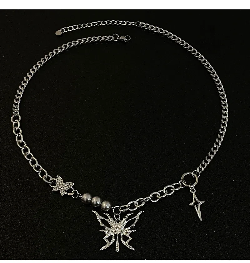 Hollow Butterfly Stitching Cross Necklace