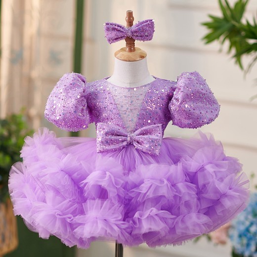 Purple Sequin Model Tulle Tutu Skirt Girls' Dress