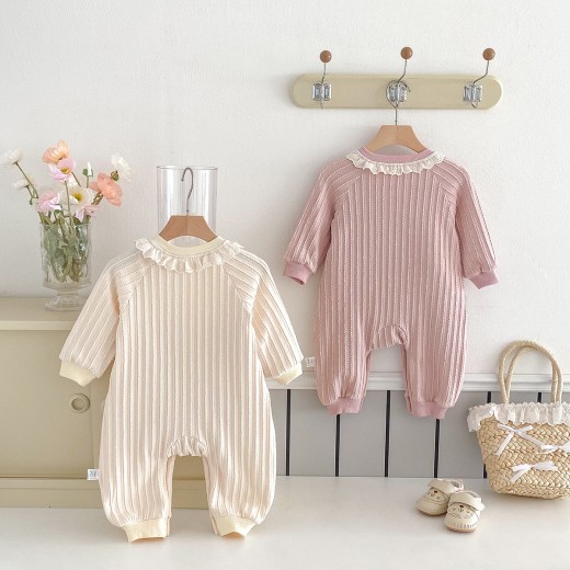 Newborn Baby Lace Collar Long Sleeve Romper Western Style Outwear
