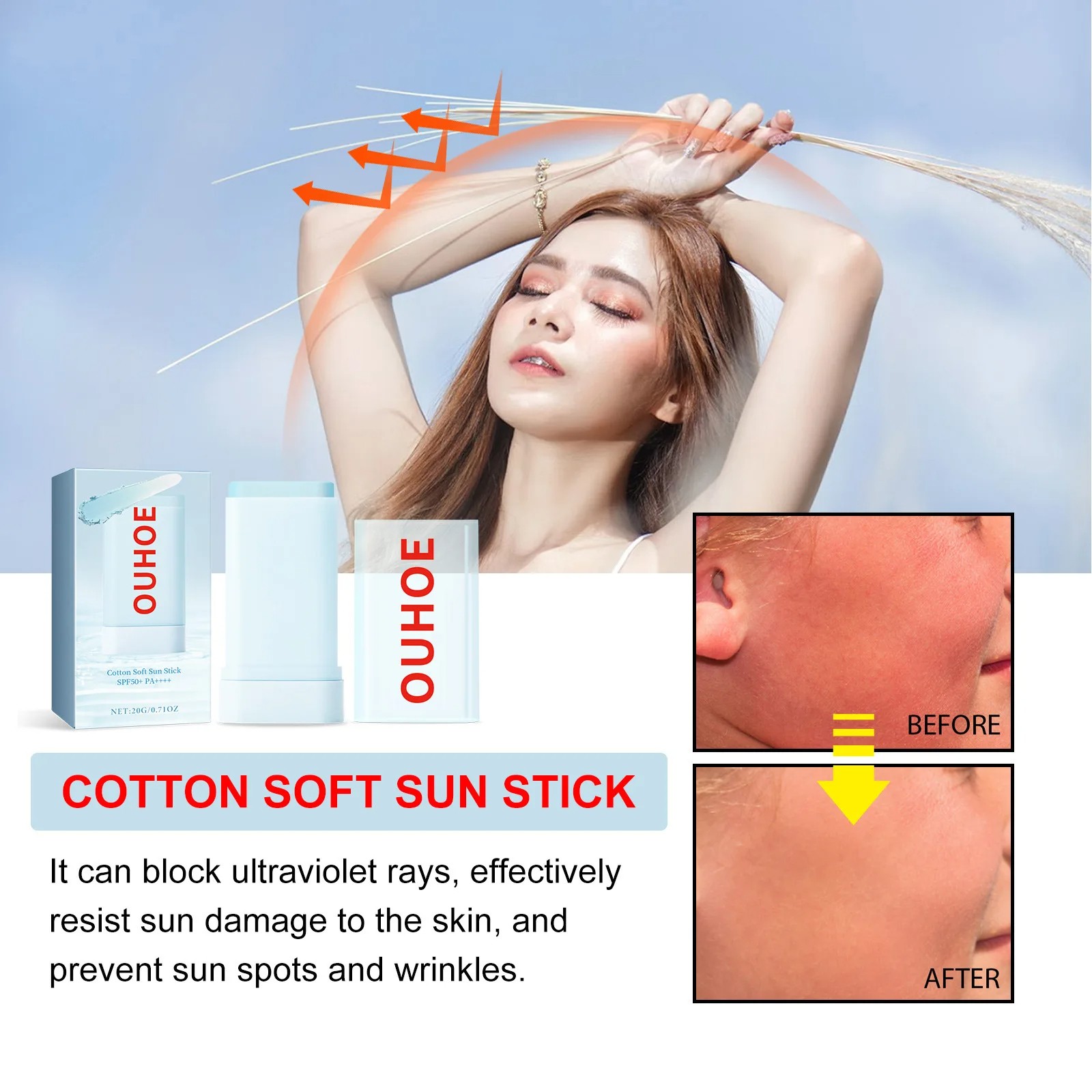 Sunscreen Stick Matte Sun Stick SPF50+ PA+++  UV Protection, Oil-Control, and Anti-Oxidant Formula