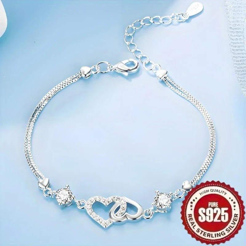 S925 Pure Silver Fashion Retro Love Heart-Shaped Hollow Geometric Bracelet - High-End Creative Design, Trendy, Elegant & Anti-Allergic, Perfect for Daily Wear & Gift-Giving