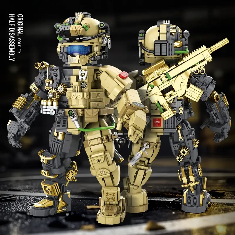 Soldier building block set, half disassembly soldier block