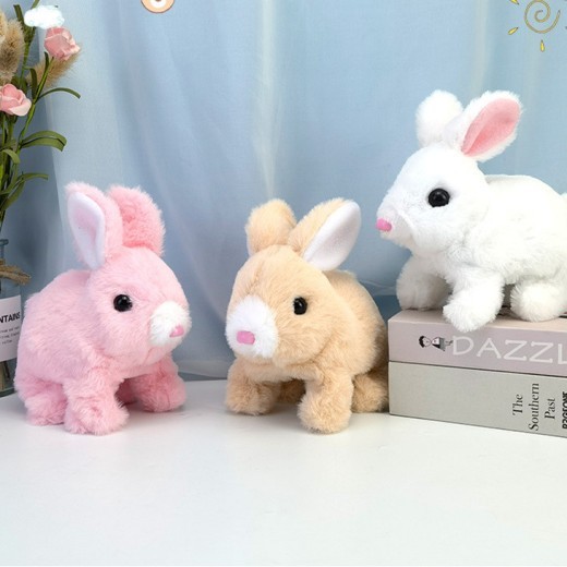 Plush Electric Walking And Moving Mouth Shaking Ears Long-haired Rabbit Pet Toy