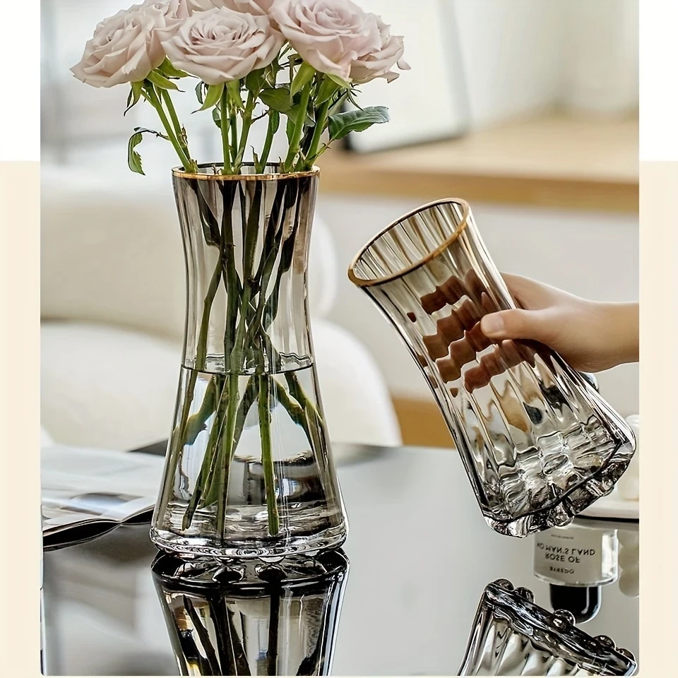 Contemporary Striped Glass Bud Vase, Cylinder Shape  Artistic Decorative Vase for Home, Living Room, Bedroom, Coffee Table, Office Desk, Reception