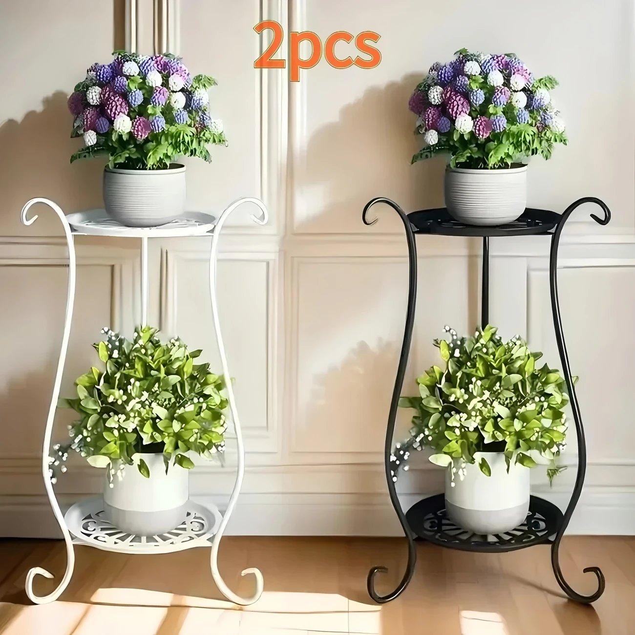 Iron Plant Stand Indoor  2pcs Minimalist European Metal Plant Stands, Versatile for Indoor/Outdoor Use, Flower Pot Holders for Patio, Balcony, Living Room & Garden
