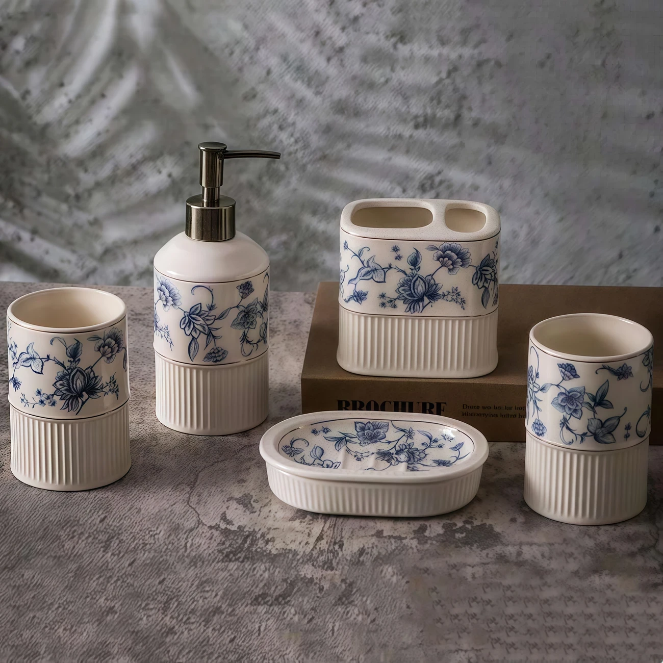 5pcs Ceramic Celadon Bathroom Set