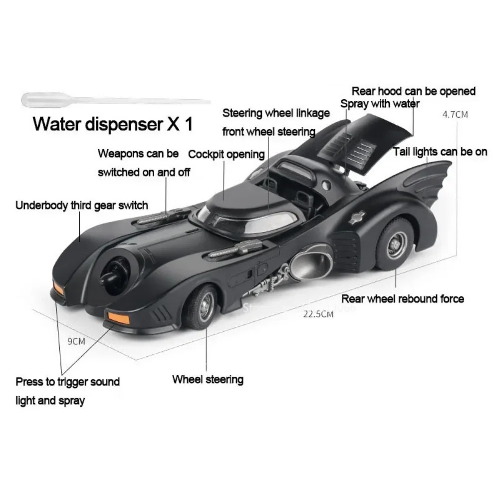1/24 1989 Batmobile Alloy Car Model - Simulation Metal Diecast Toy Vehicle with Light and Sound