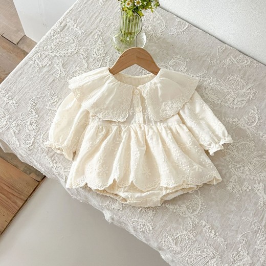 Embroidered Lace Lace Collar Long Sleeve Baby's Gown Baby Jumpsuits