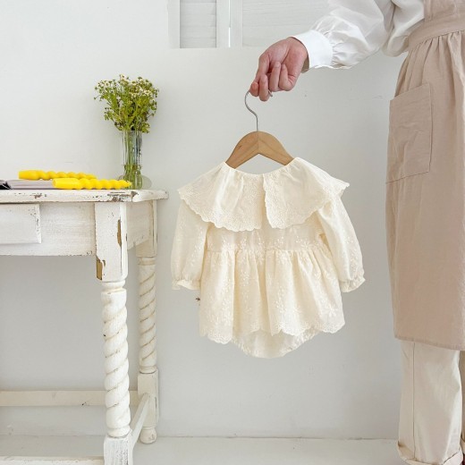 Embroidered Lace Lace Collar Long Sleeve Baby's Gown Baby Jumpsuits