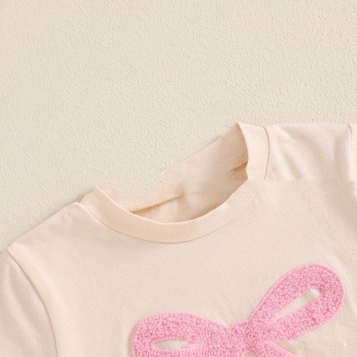 Baby Girl Bow Towel Embroidery Short Sleeve Triangle Rompers