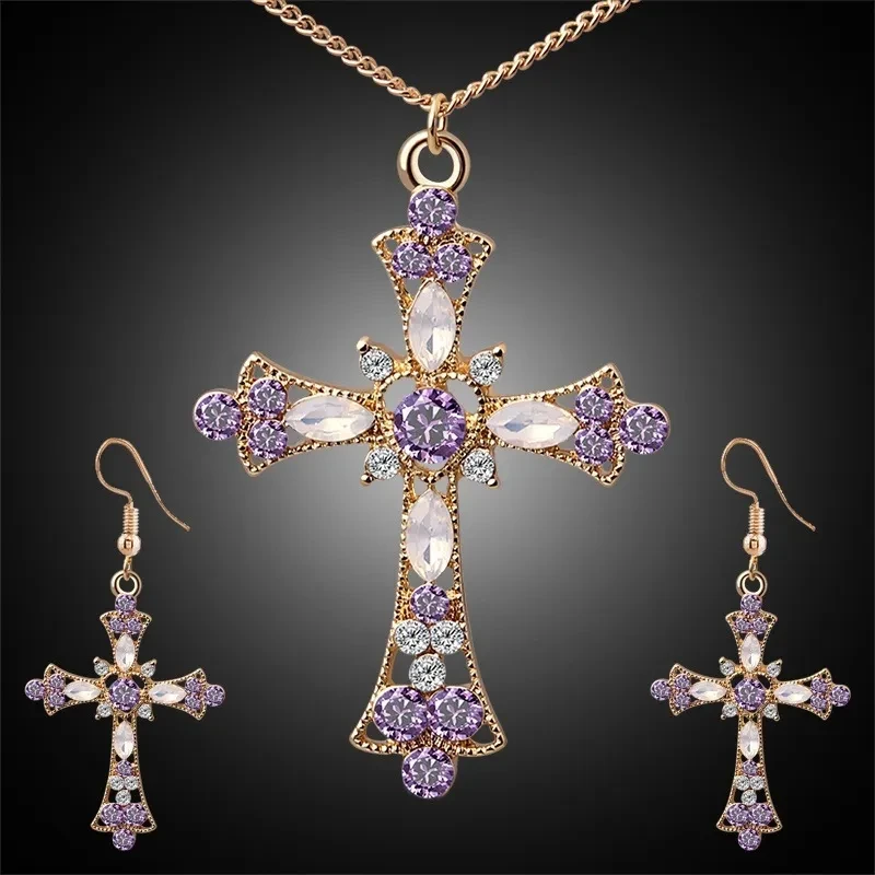 New Believe In God Cross Pendant (Golden purple diamond set)
