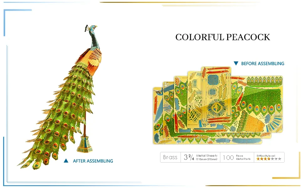 Colorful Peacock Metal Assembly Model Toy