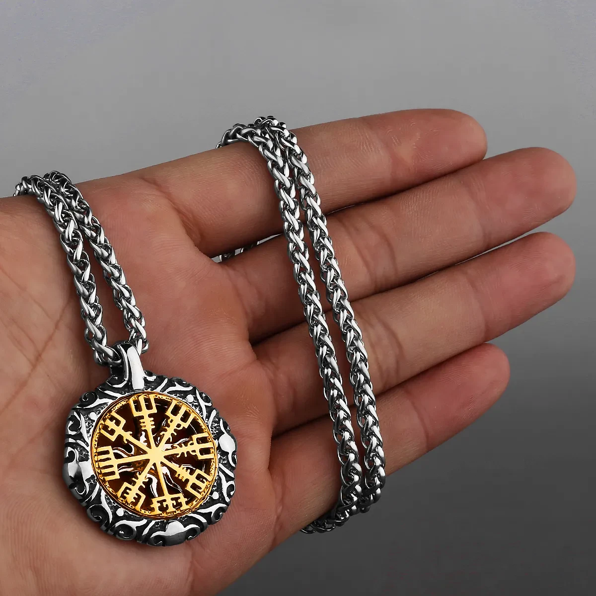 Titanium Steel Pendant Gold Compass Necklace