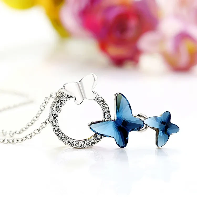 Adopt Austrian Crystal Butterfly Pendant Necklace