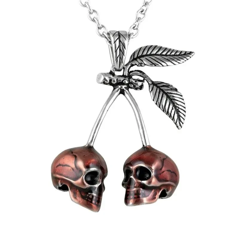 Runtao Red Cherry Skull Necklace Pendant