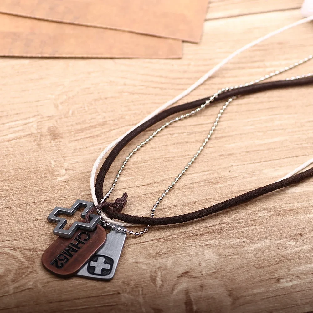 Retro Personality Street Style Exotic leather Cross Pendant Jewelry