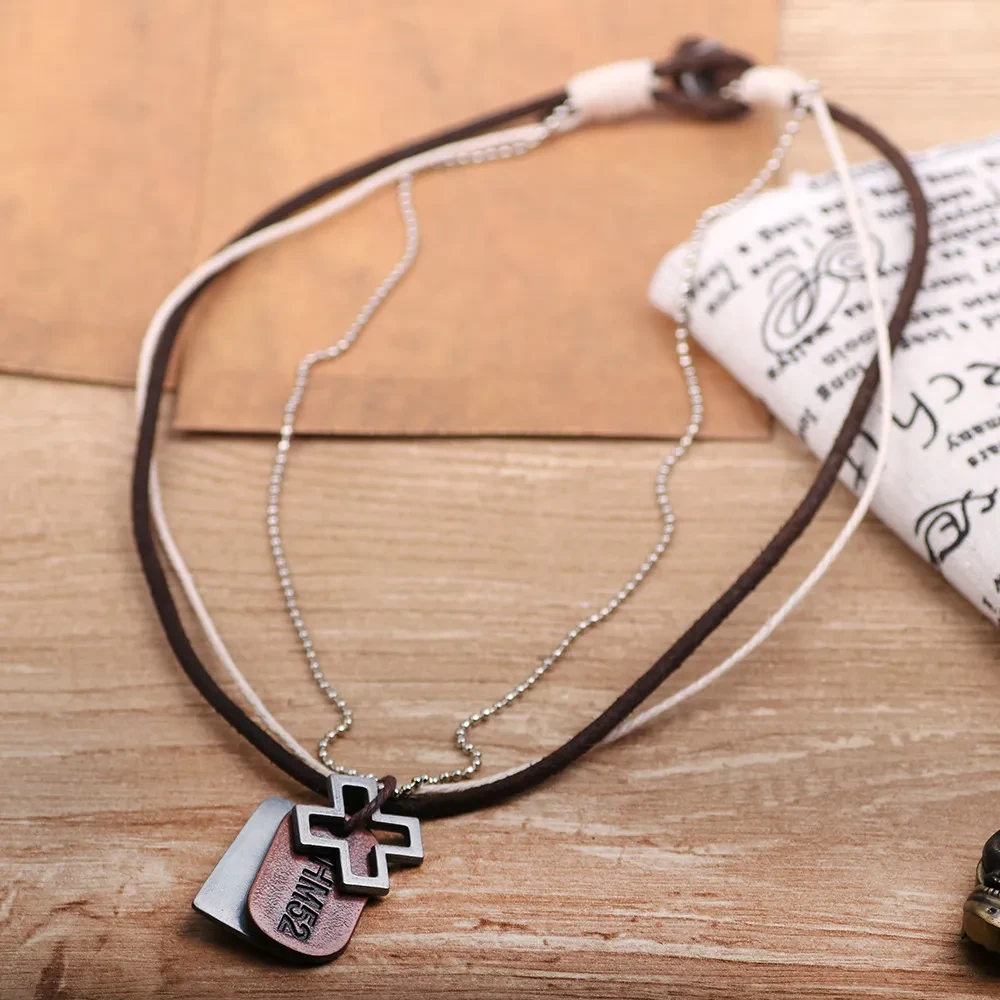 Retro Personality Street Style Exotic leather Cross Pendant Jewelry