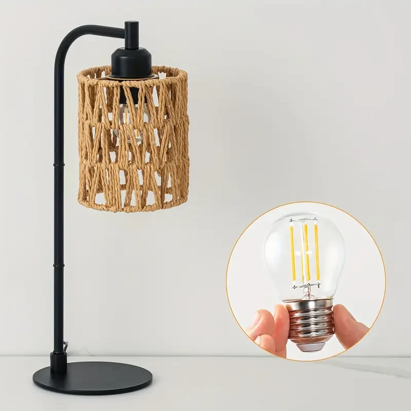 1pc Hand-Woven LED Table Lamp Dimmable USB-Powered Desk Light with Warm Yellow Glow, Adjustable Brightness (200-350 Lumens), E27 Base, Perfect for Bedroom, Office, Living Room, or Gift Idea