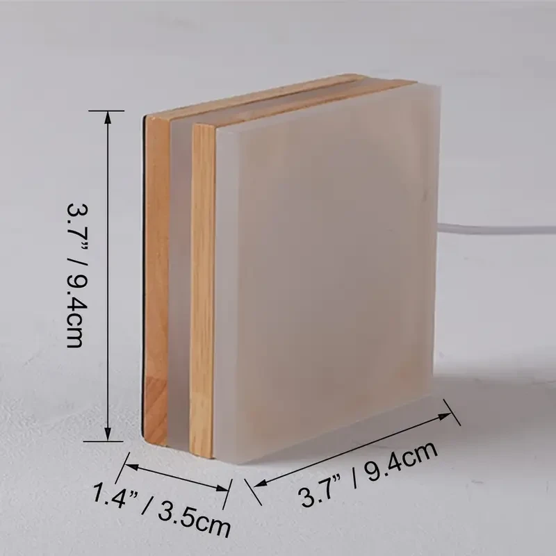 Square Wooden Art Table Lamp  3 Colors, 9 Adjustable Brightness Levels, USB Energy-Saving, Natural Warm White Light, LED, with Push Button Control, Dimmable, Made of Real Wood, for Bedroom, Study, Living Room, Indoor Use