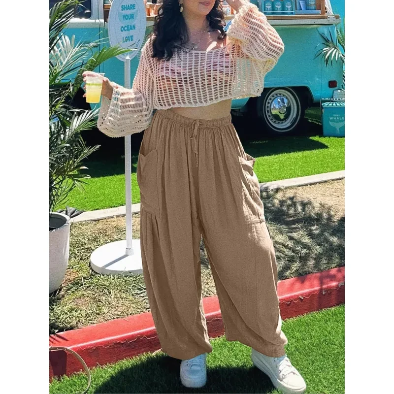 Fashion Wide Leg Pants Summer Loose Elastic High Waist Trousers