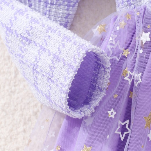 Girls' Long Sleeve Lady Star Mesh Dress