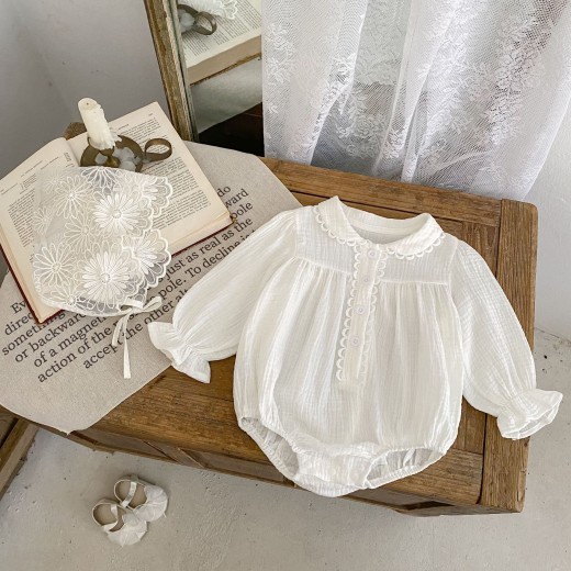 Solid Color Double Veil Lapel Long-sleeve Jumpsuit