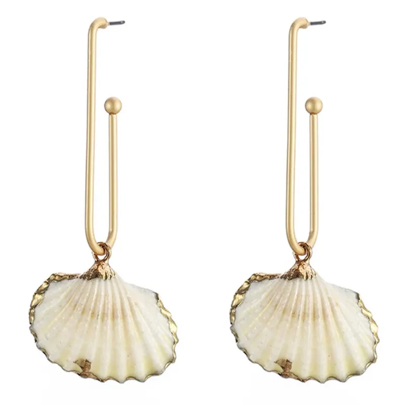 Qingdao Europe and the United States big jewelry earrings natural shell gold-plated side ear hook female earrings foreign trade new earrings