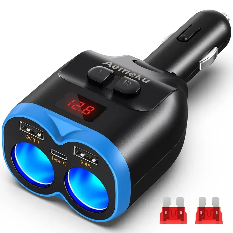 Aemeku 30W Dual USB & Type-C Car Charger with QC3.0