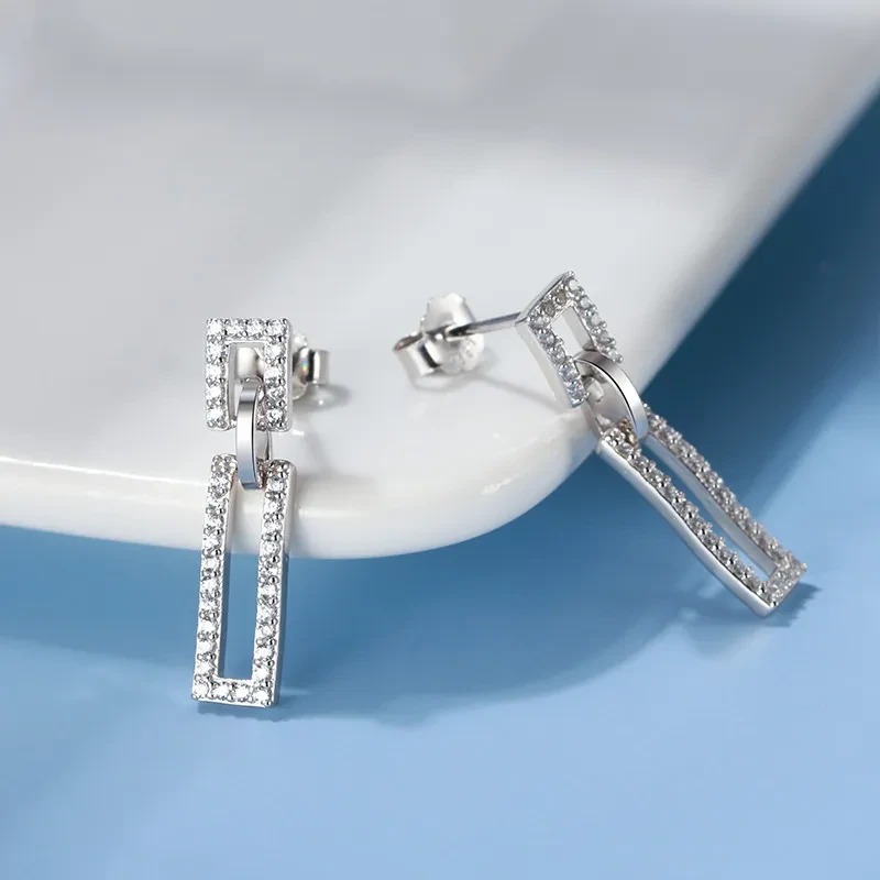 Sterling Silver Geometric Earrings Zircon All-match
