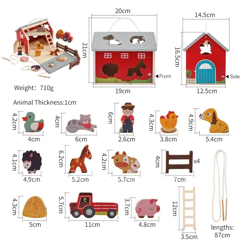 Children's Farm Cognitive Toy Wooden Barn Toy Suit