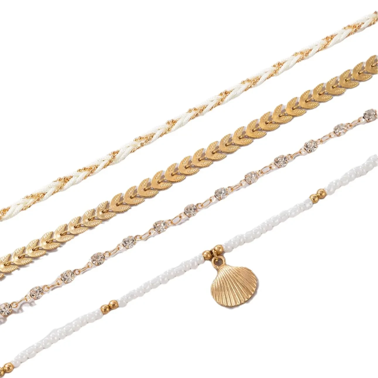 4pcs Set Bohemian Woven Rope Foot Chain For Men And Women Geometric Alloy Black Beads Dropping Oil Anklet Set Summer Fashion Jewelry