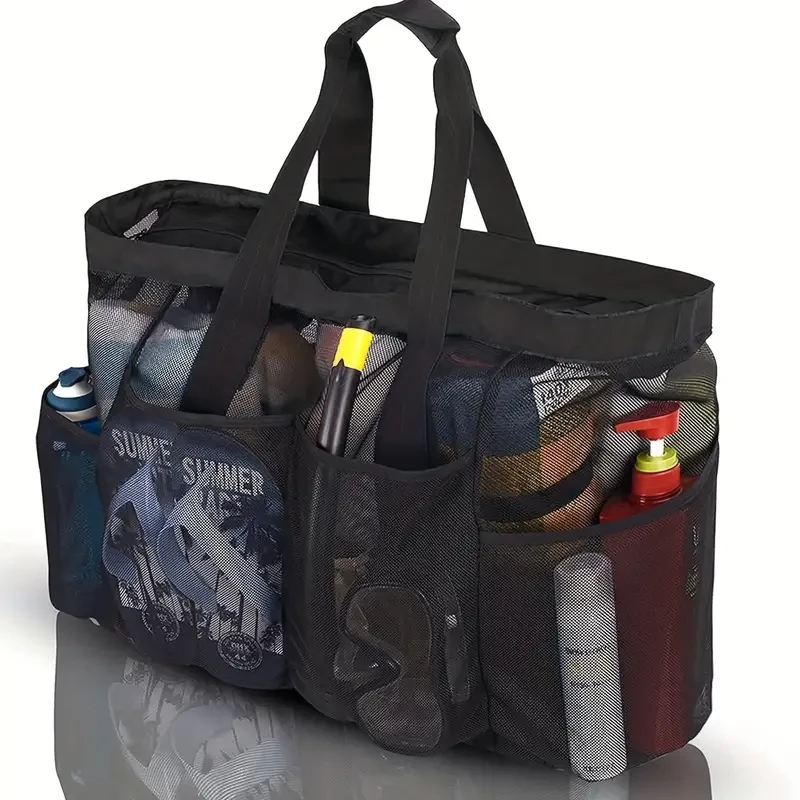 Extra Large Mesh Beach Tote - Durable & Quick-Drying, Spacious Organizer with Secure Zipper & Handy Side Pockets - Perfect Portable Beach Bag for All Your Essentials