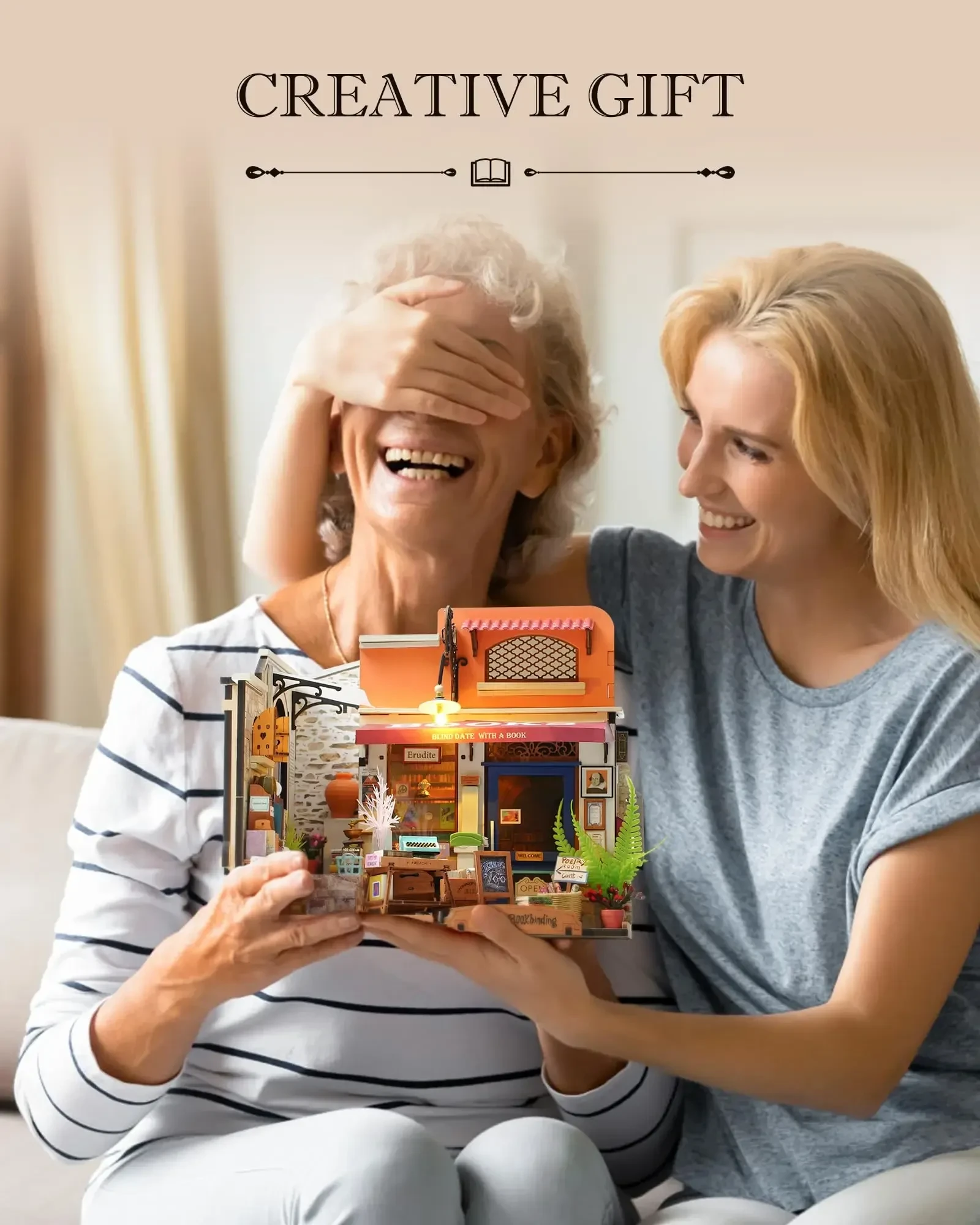 Robotime Rolife Corner Bookstore DIY Miniature House Kit Build Mini House Building Kit With LED Lights Craft Gifts For Kids Girl